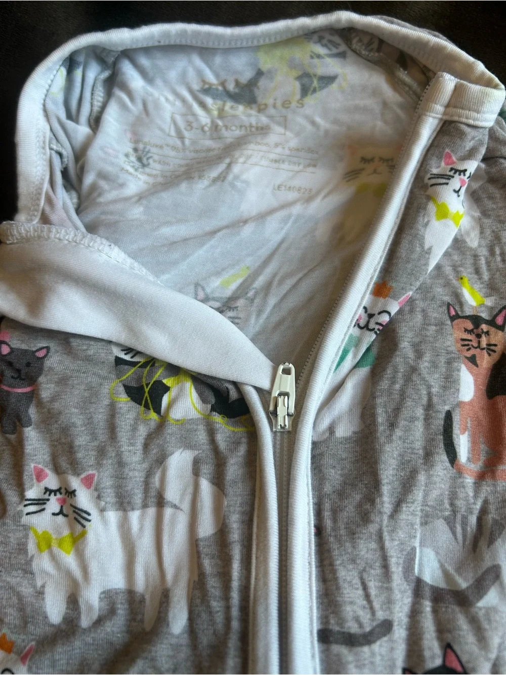 Little Sleepies Gray Cat Print One-Piece with Pastel Accents